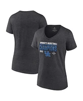 Women's Fanatics Heathered Charcoal Kentucky Wildcats 2022 Sec Basketball Conference Tournament Champions Locker Room V-Neck T-shirt