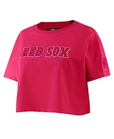 Women's Pro Standard Pink Boston Red Sox Triple Boxy Cropped T-shirt