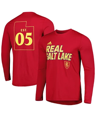 Men's adidas Red Real Salt Lake Jersey Hook Aeroready Long Sleeve T-shirt