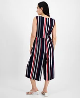 Connected Petite Striped Cropped Wide-Leg Jumpsuit