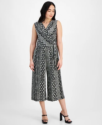 Connected Petite Printed Surplice Jumpsuit