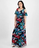 Connected Petite Floral Cold-Shoulder Maxi Dress