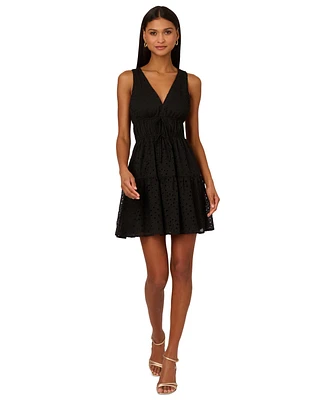 Adrianna by Adrianna Papell Women's V-Neck Sleeveless Eyelet Dress