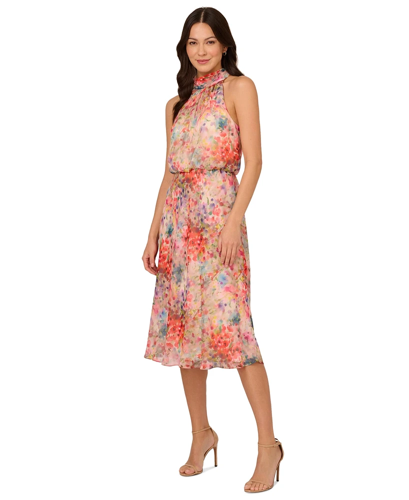 Adrianna Papell Women's Halter-Neck Printed Blouson Midi Dress