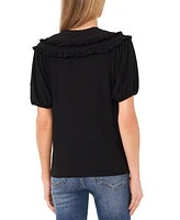 CeCe Women's Solid Ruffled Yoke Split Neck Knit Top