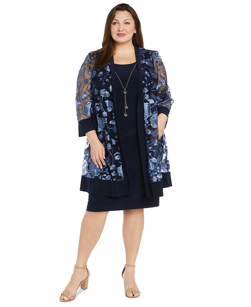 R & M Richards Plus Floral Jacket Necklace Dress