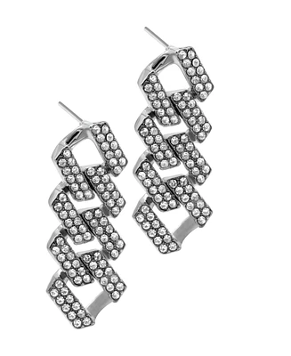 Adornia Silver-Plated Edgy Cuban Chain Crystal Drop Earrings