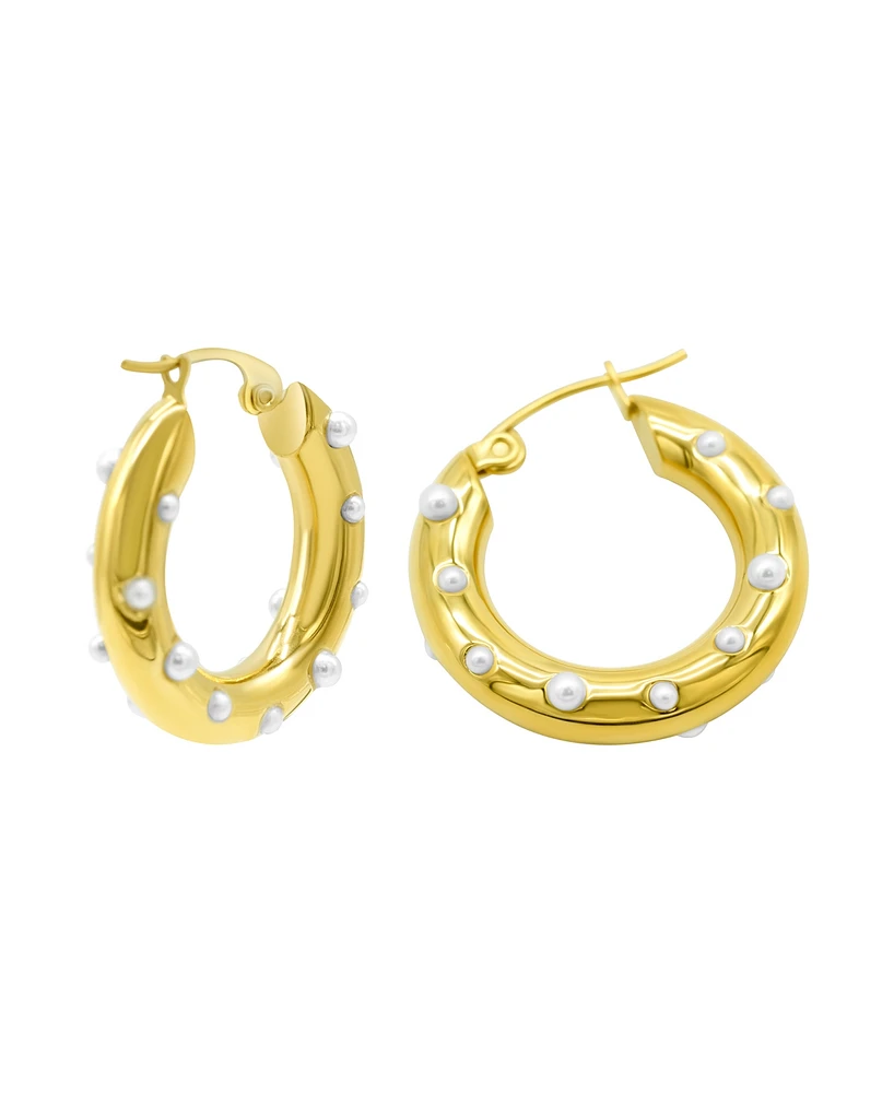 Adornia Tarnish Resistant 14K Gold-Plated Imitation Pearl-Studded Hoop Earrings