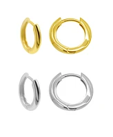 Adornia 14K Gold-Plated and Silver-Plated Set of Huggie Hoop Earrings