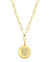 Adornia Tarnish Resistant 14K Gold Plated Pave Crystal Initial Disc Paperclip Necklace