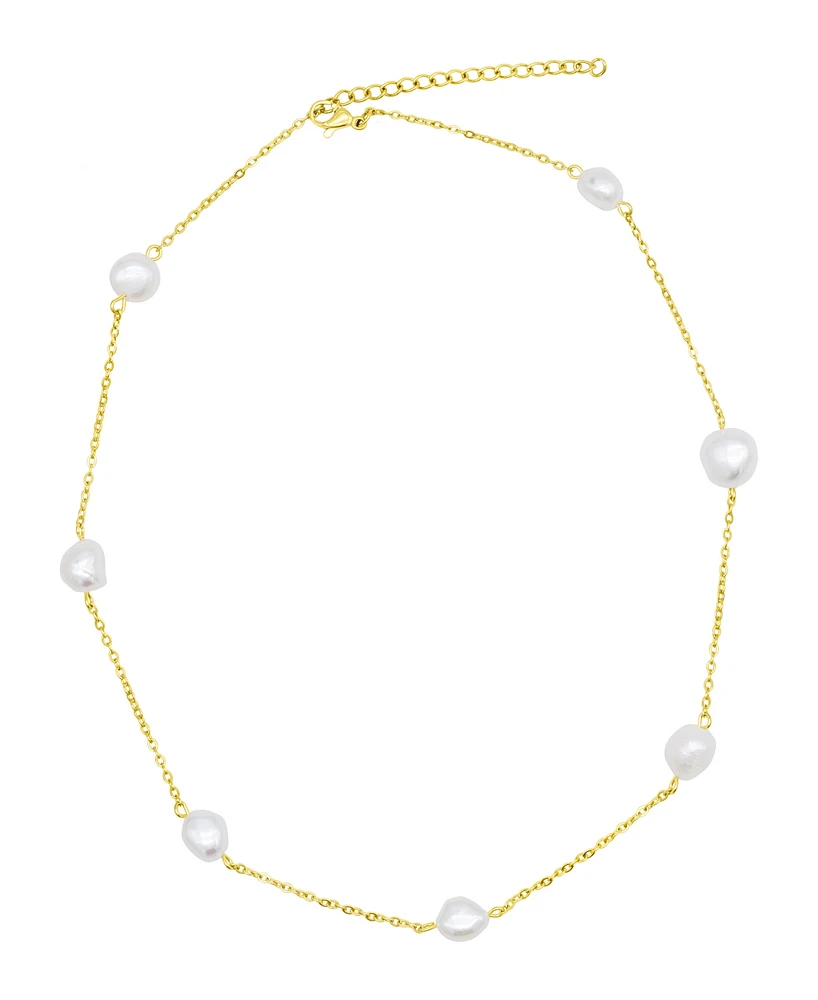 Adornia Tarnish Resistant 14K Gold-Plated Adjustable Station Cultured Freshwater Pearl Necklace