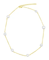 Adornia Tarnish Resistant 14K Gold-Plated Adjustable Station Cultured Freshwater Pearl Necklace