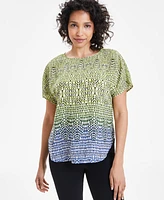 Anne Klein Women's Printed Short-Sleeve Ombre Blouse, Created for Macy's