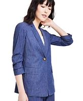 Anne Klein Women's Denim Ruched-Sleeve Blazer