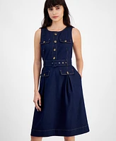 Anne Klein Women's Scoop-Neck Button-Front A-Line Dress