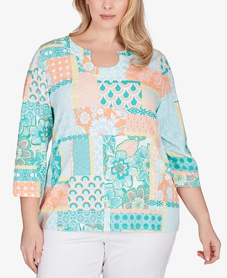 Ruby Rd. Plus Size Knit Patchwork Top