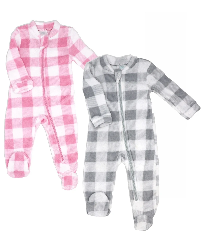 Baby Mode Girls Fleece Zippered Footies, Pack of 2