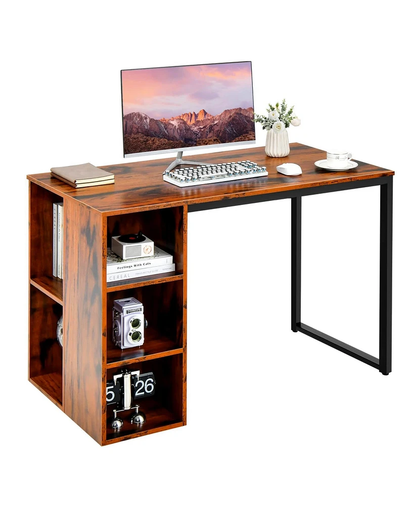 Slickblue Computer Desk with 5 Side Shelves and Metal Frame