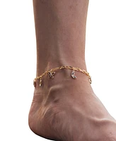 Sterling Forever Silver-Tone or Gold-Tone Pink Cubic Zirconia Butterfly Charm Caria Anklet