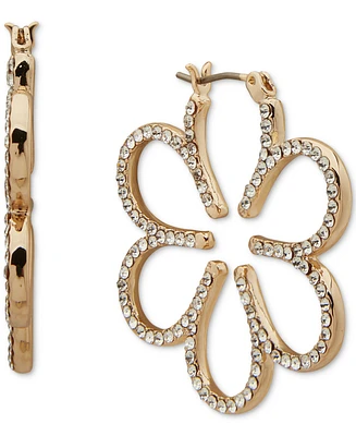 Karl Lagerfeld Paris Gold-Tone Crystal Pave Flower Medium Hoop Earrings, 1.38"
