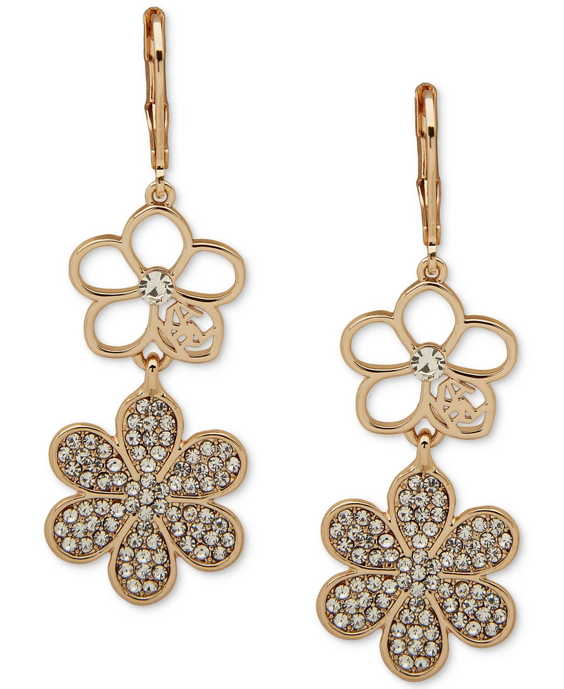 Karl Lagerfeld Paris Gold-Tone Crystal Pave Flower Double Drop Earrings