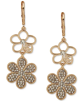 Karl Lagerfeld Paris Gold-Tone Crystal Pave Flower Double Drop Earrings