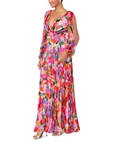 Betsy & Adam Women's Printed V-Neck Long-Sleeve Dress