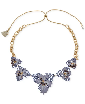 lonna & lilly Gold-Tone Beaded 3D Openwork Flower 16" Adjustable Statement Necklace