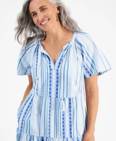 Style & Co Petite Mountain Stripe Tiered Dress