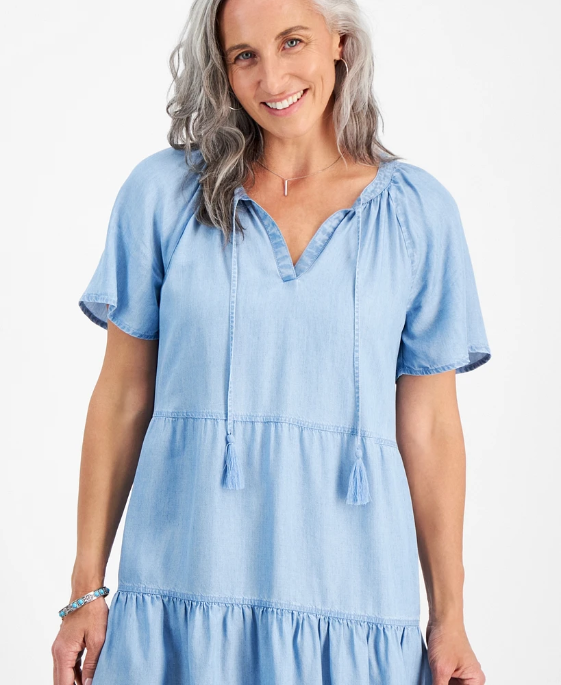 Style & Co Petite Tiered Chambray Dress, Created for Macy's