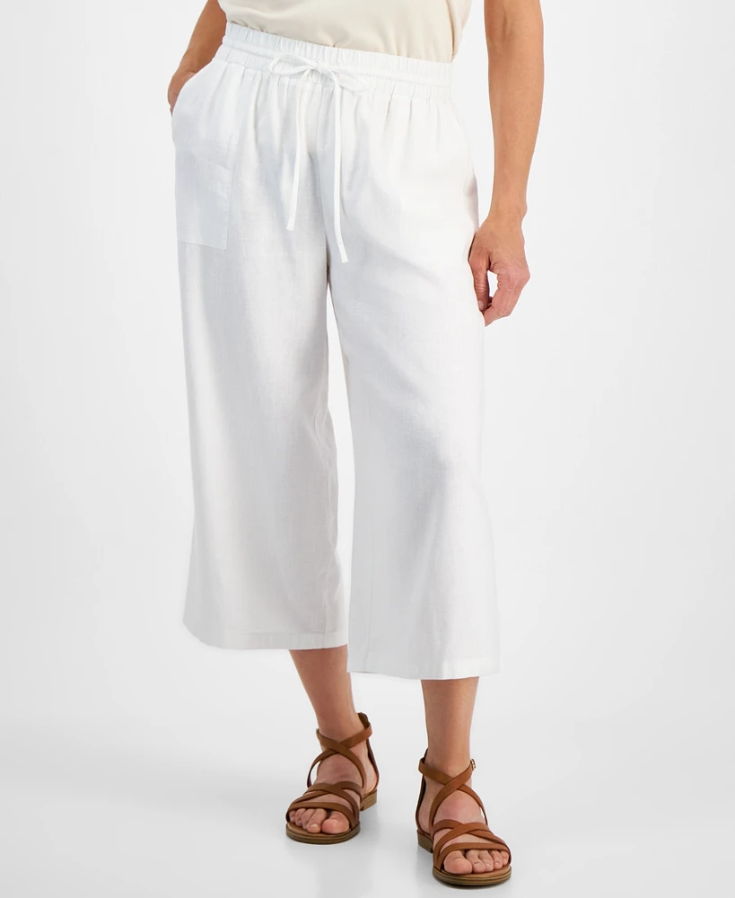 Style & Co Petite Cropped Linen Wide-Leg Drawstring Pants