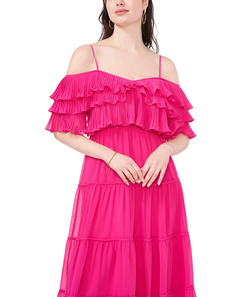 CeCe Women's Tiered Cold-Shoulder Ruffle Midi Dress