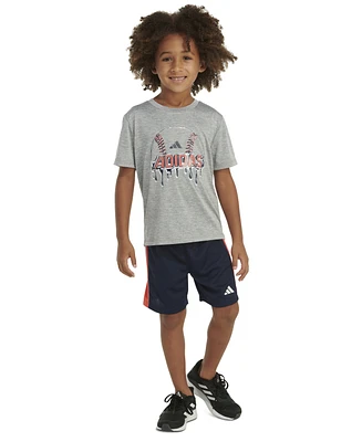 adidas Toddler & Little Boys 2-Pc. Soccer Ball Logo Graphic T-Shirt 3-Stripes Colorblocked Mesh Shorts Set