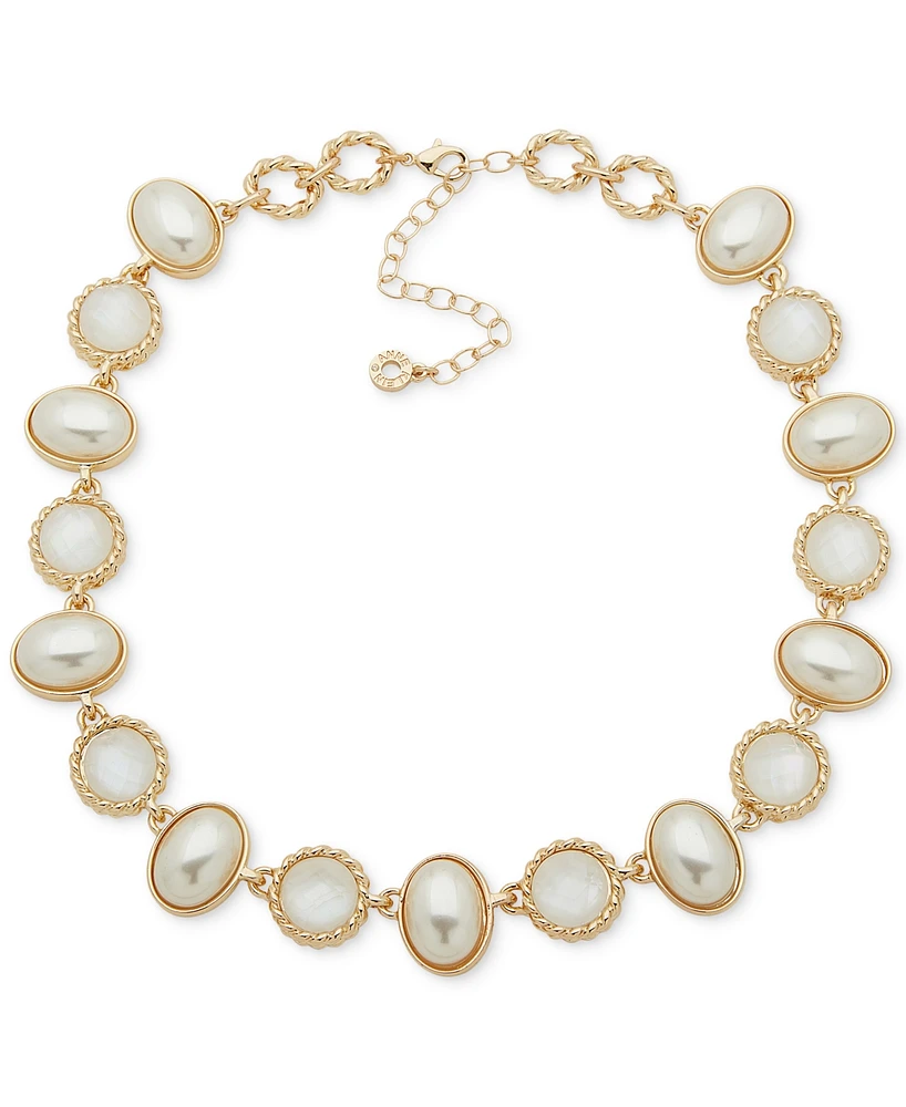 Anne Klein Gold-Tone White Stone & Mother-of-Pearl Collar Necklace, 16" + 3" extender