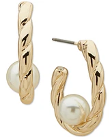 Anne Klein Gold-Tone Imitation Pearl Twisted C-Hoop Earrings