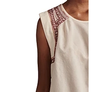 Lucky Brand Women's Embroidered High-Low Cotton Sleeveless Blouse