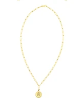 Adornia Tarnish Resistant 14K Gold Plated Pave Crystal Initial Disc Paperclip Necklace