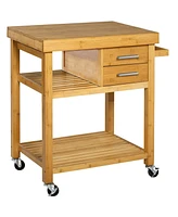 Home Aesthetics Rolling Bamboo Kitchen Island Cart Food Prep Trolley, with Towel Rack Drawers