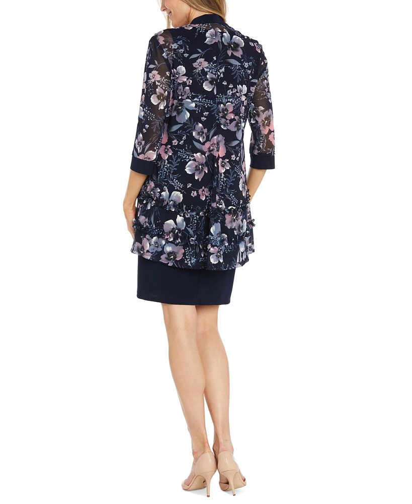 R & M Richards Petite Floral Mesh Jacket and Contrast-Trim Sleeveless Dress