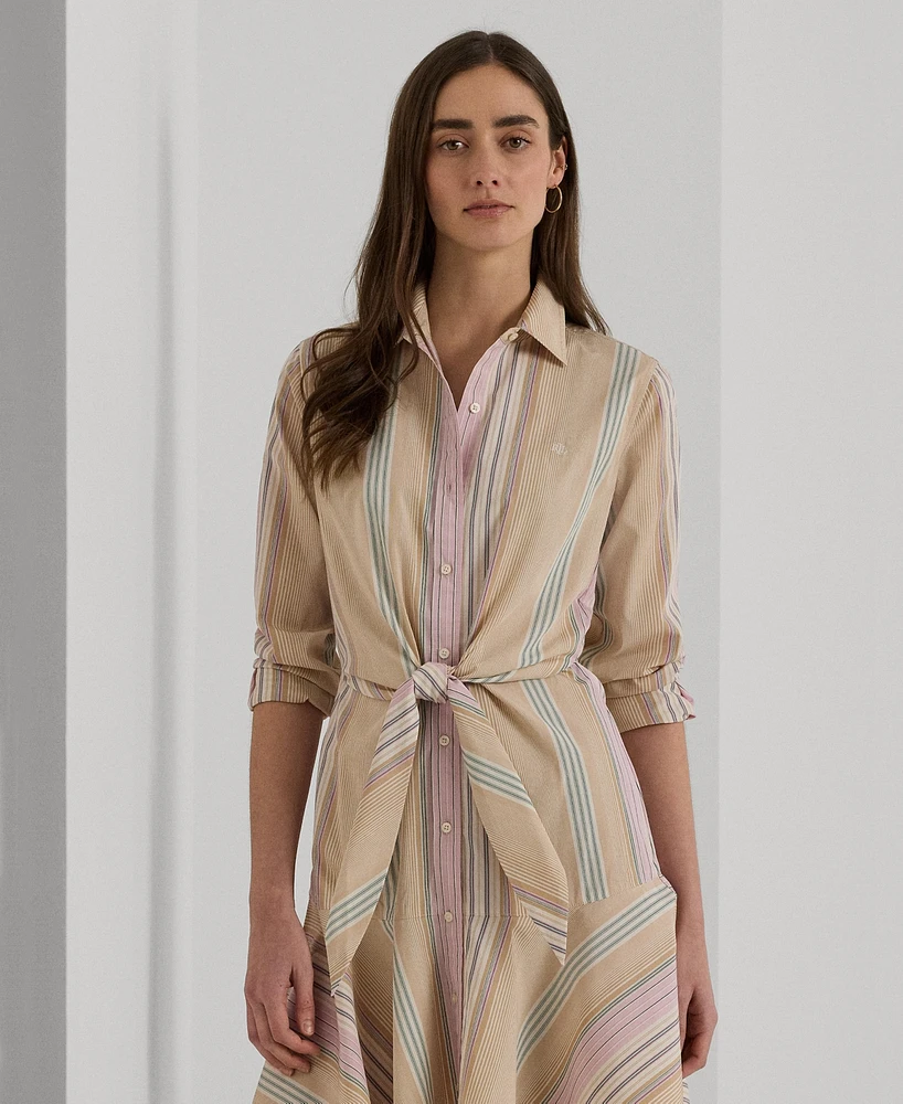 Lauren Ralph Women's Striped Tie-Waist Broadcloth Shirtdress