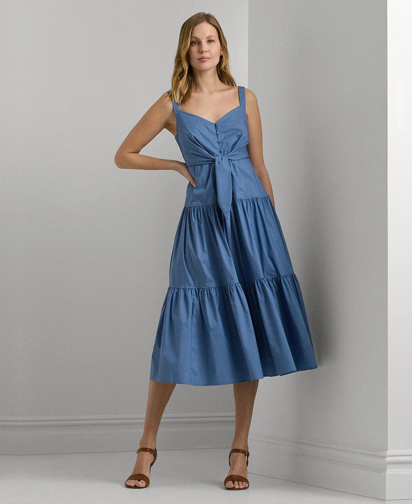 Lauren Ralph Lauren Women's Cotton-Blend Tie-Front Tiered Dress