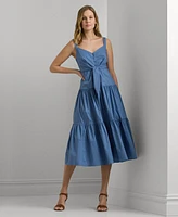Lauren Ralph Women's Cotton-Blend Tie-Front Tiered Dress