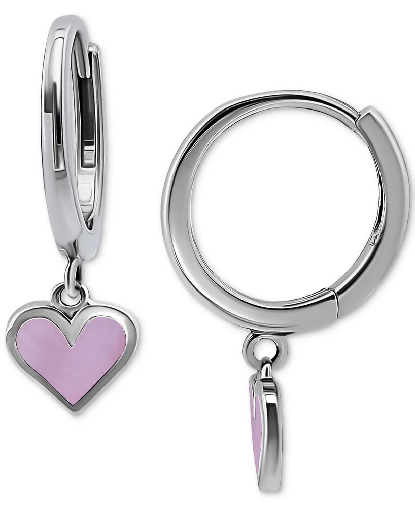 Giani Bernini Pink Shell Heart Dangle Hoop Drop Earrings in Sterling Silver, Created for Macy's