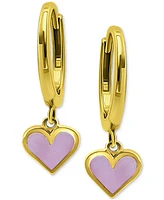 Giani Bernini Pink Shell Heart Dangle Hoop Drop Earrings in 18k Gold-Plated Sterling Silver, Created for Macy's