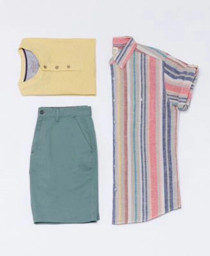 Weatherproof Vintage Mens Short Sleeve Stripe Linen Cotton Shirt Short Sleeve Melange Henley Shirt 9 Cotton Twill Stretch Shorts