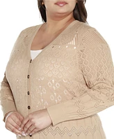 Belldini Black Label Plus Size Pointelle Button Front Cardigan Sweater