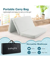 Slickblue Toddler Tri-fold Pack and Play Mattress Topper Mattress Pad with Carrying Bag-White
