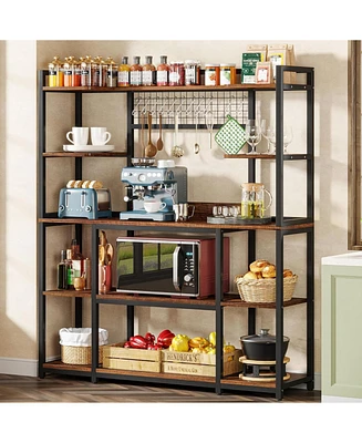 Tribesigns Large Bakers Rack, 55" Wide Kitchen Hutch Cabinet Microwave Stand with 11 Hooks, 5-Tier Baker s Rack Kitchen Storage Shelf Rack with Hutch