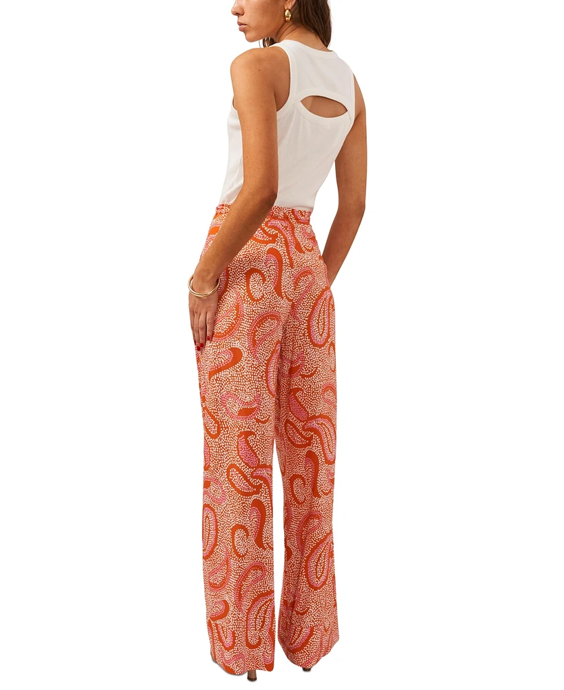 1.state Women's Paisley Print High Rise Drawstring Wide Leg Pants