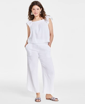 On 34th Women's Cotton Gauze Flutter-Sleeve Top, Created for Macy's